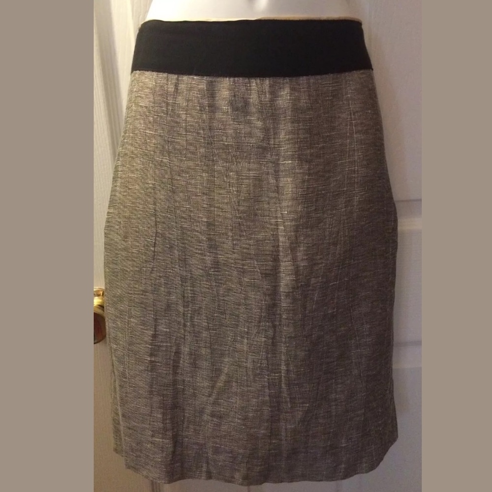 J. CREW Linen Ripple Stripe Pencil Straight Skirt Black White Classic Workwear